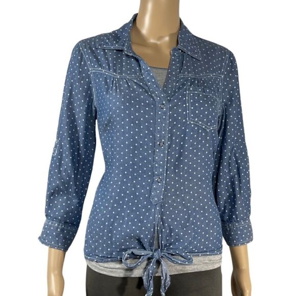 Confess Blue and White Polka Dot Button Up Shirt - Picture 1 of 15